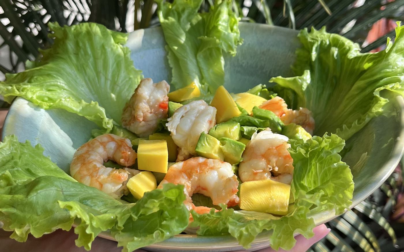 Салат с креветками и манго